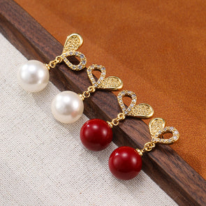 Elegant Heart Design Pearl Drop Earrings