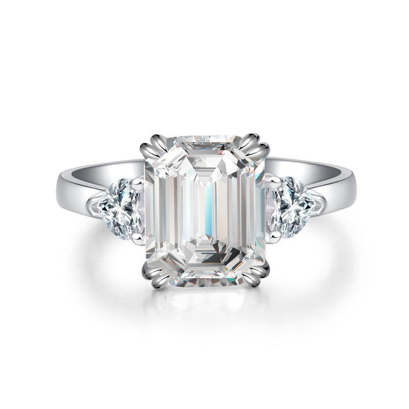 Three Stone Emerald Cut Sterling Silver Ring