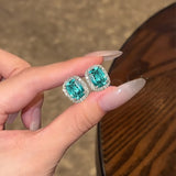 Paraiba Color Halo Stud Earrings in Sterling Silver