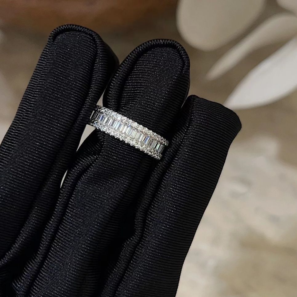 Three Rows Design Paved Sterling Silver Band