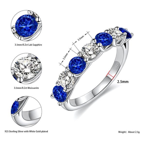 Two Tone Half Eternity Moissanite Silver Band