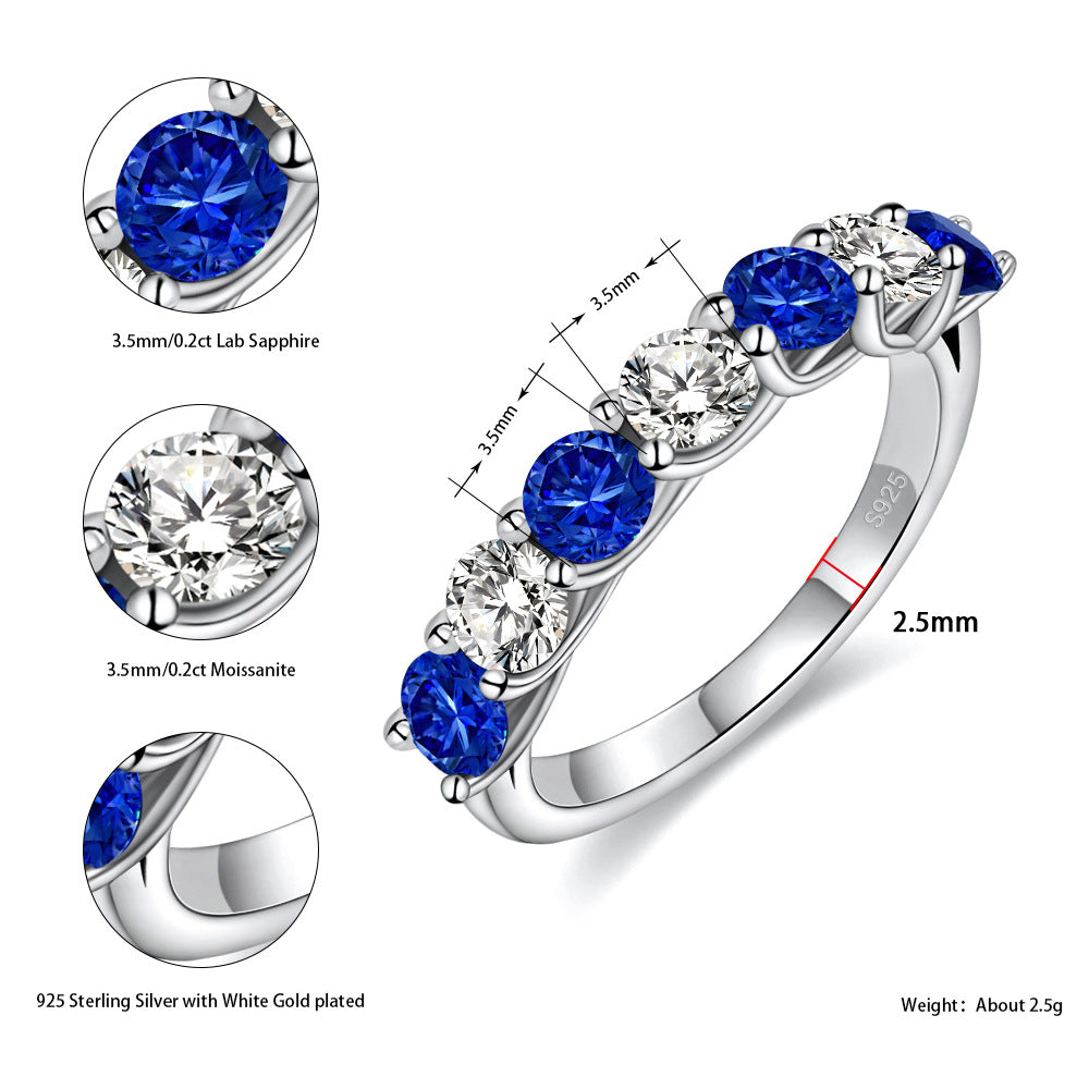 Moissanite Multicolor 7 Stone Wedding Band in Sterling Silver
