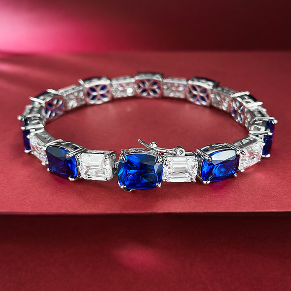 luxurious Royal Blue Tennis Bracelet in Sterling Silver