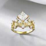 Princess Cut Crown Design Engagement Ring in Sterling Silver