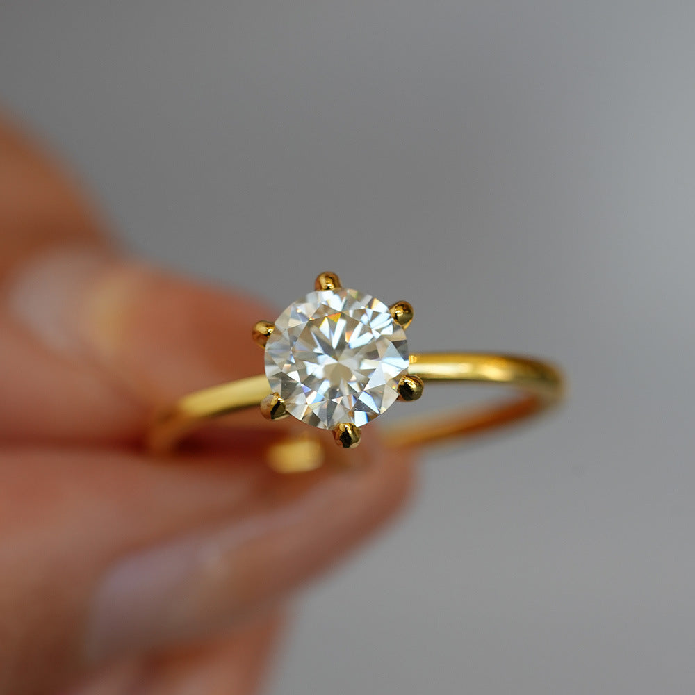 Classic Round Cut Moissanite Sterling Silver Ring for Women