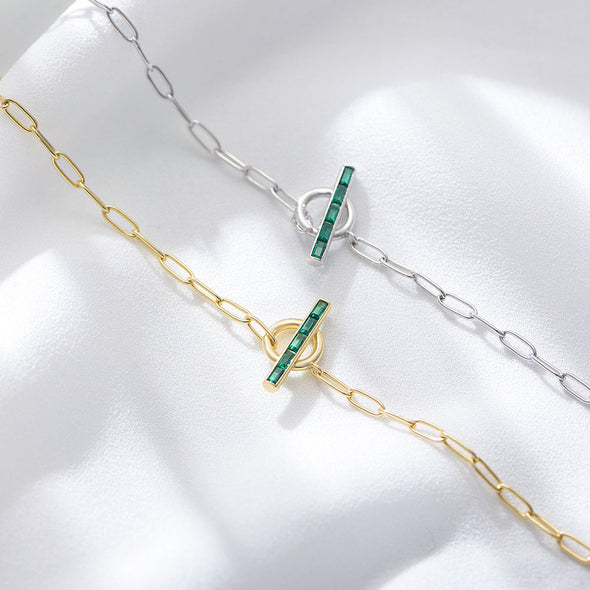 Geometric Emerald Green Sterling Silver Bracelet