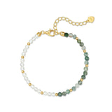 Natural Water Grass Agate with Pearls Sterling Silver Bracelet