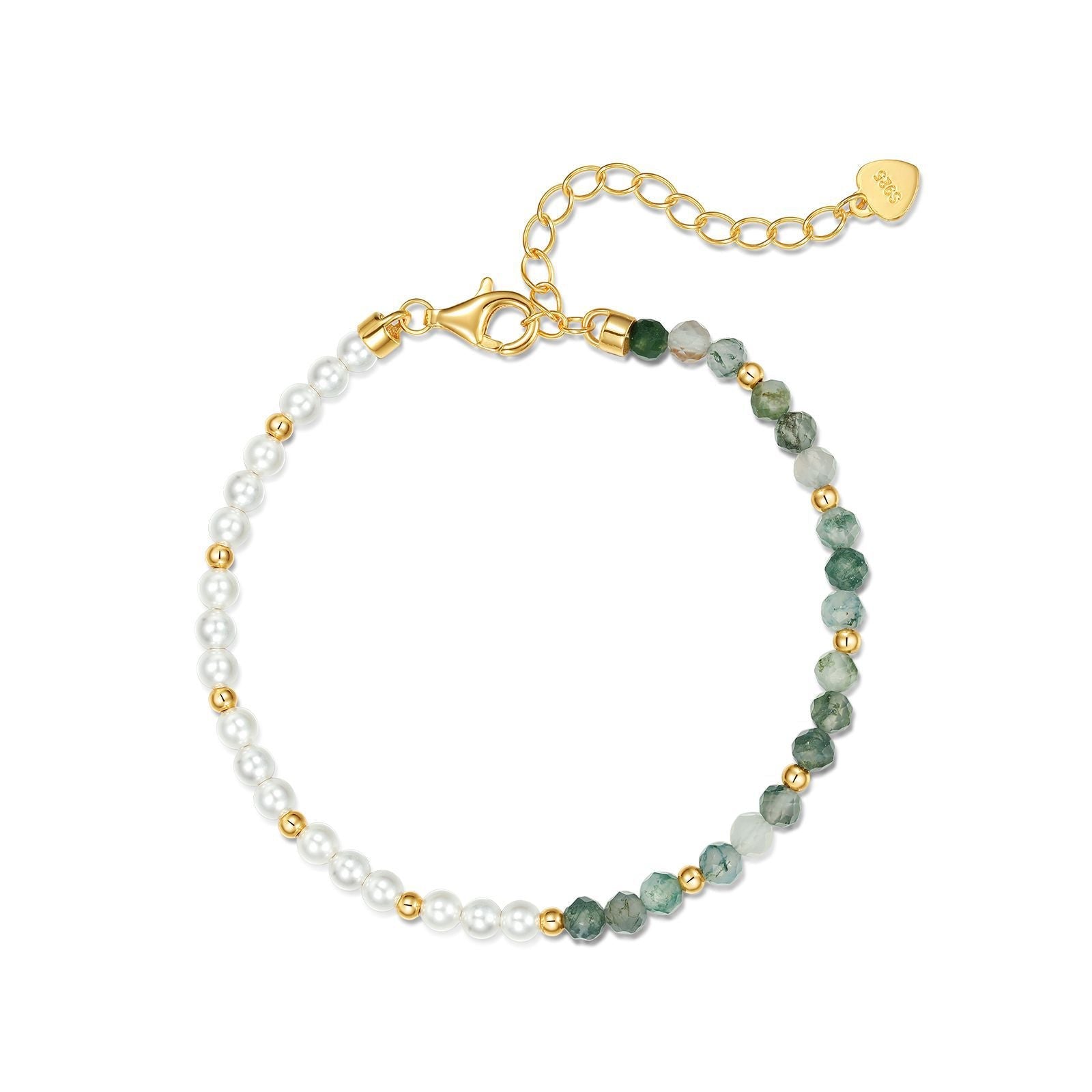 Natural Water Grass Agate with Pearls Sterling Silver Bracelet