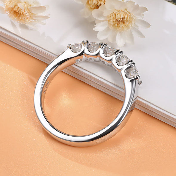 Five Stone 18K White Gold Plated Moissanite Band
