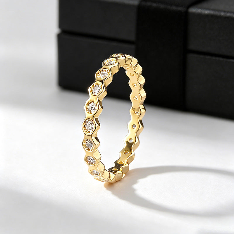 Three-Tone Hexagon Eternity Band in Sterling Silver