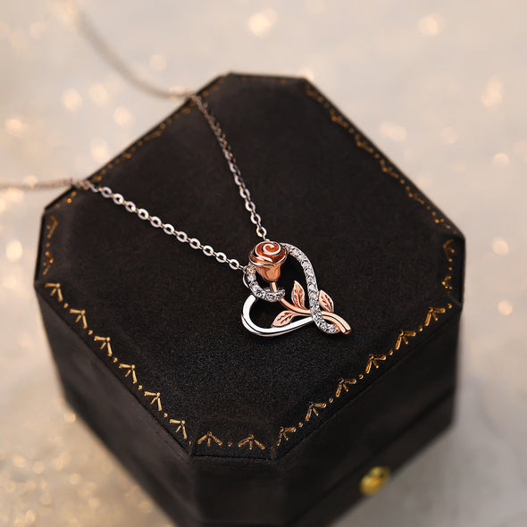 Heart Rose Design Sterling Silver Necklace For Mom
