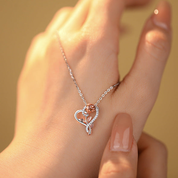 Heart Rose Design Sterling Silver Necklace For Mom