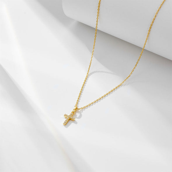 Paved Cross Design Sterling Silver Necklace
