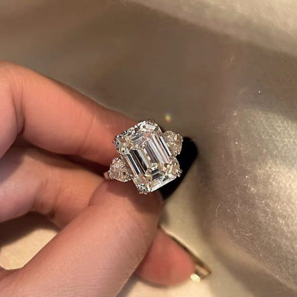 Three Stone Emerald Cut Sterling Silver Ring