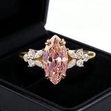 Marquise Cut Pink Simulated Diamond Sterling Silver Ring with Paved Setting
