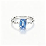 Aquamarine Emerald Cut Engagement Ring in Sterling Silver