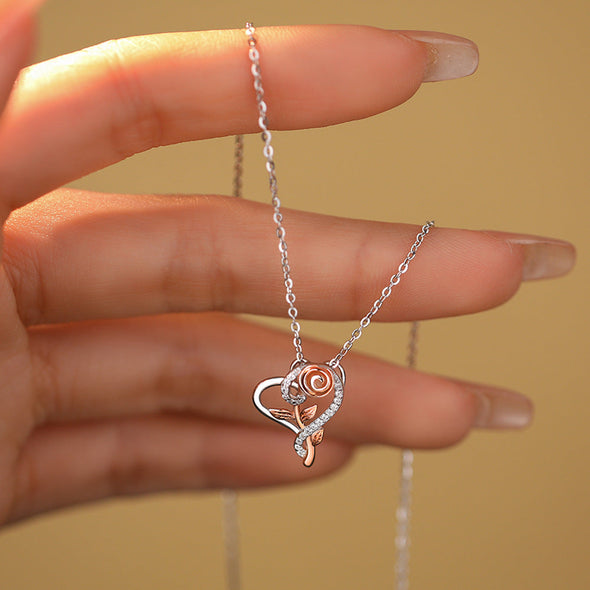 Heart Rose Design Sterling Silver Necklace For Mom
