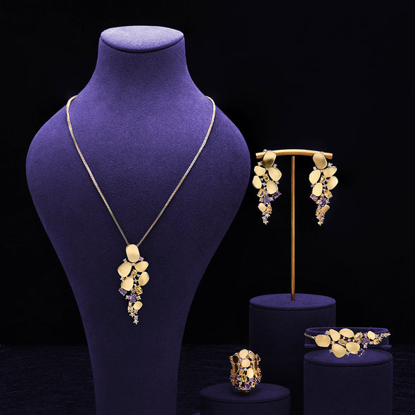 4 Pcs Luxury 18k Gold Plated Colorful Jewelry Set