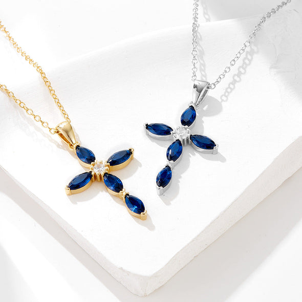 Luxury Blue Cross Design Sterling Silver Necklace