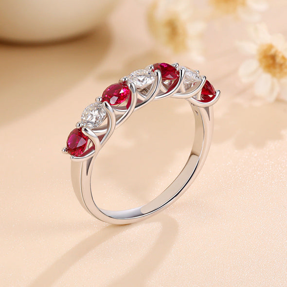Two Tone Half Eternity Moissanite Silver Band