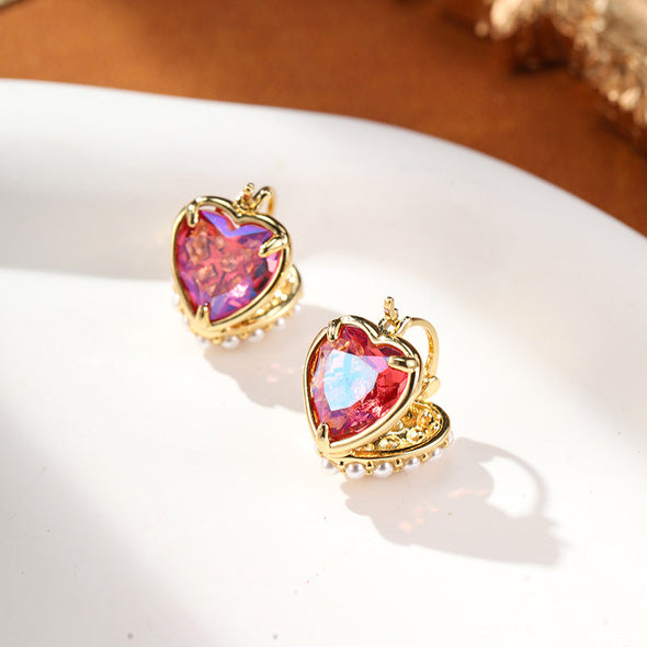 Retro Double-sided Heart Pearl Earrings