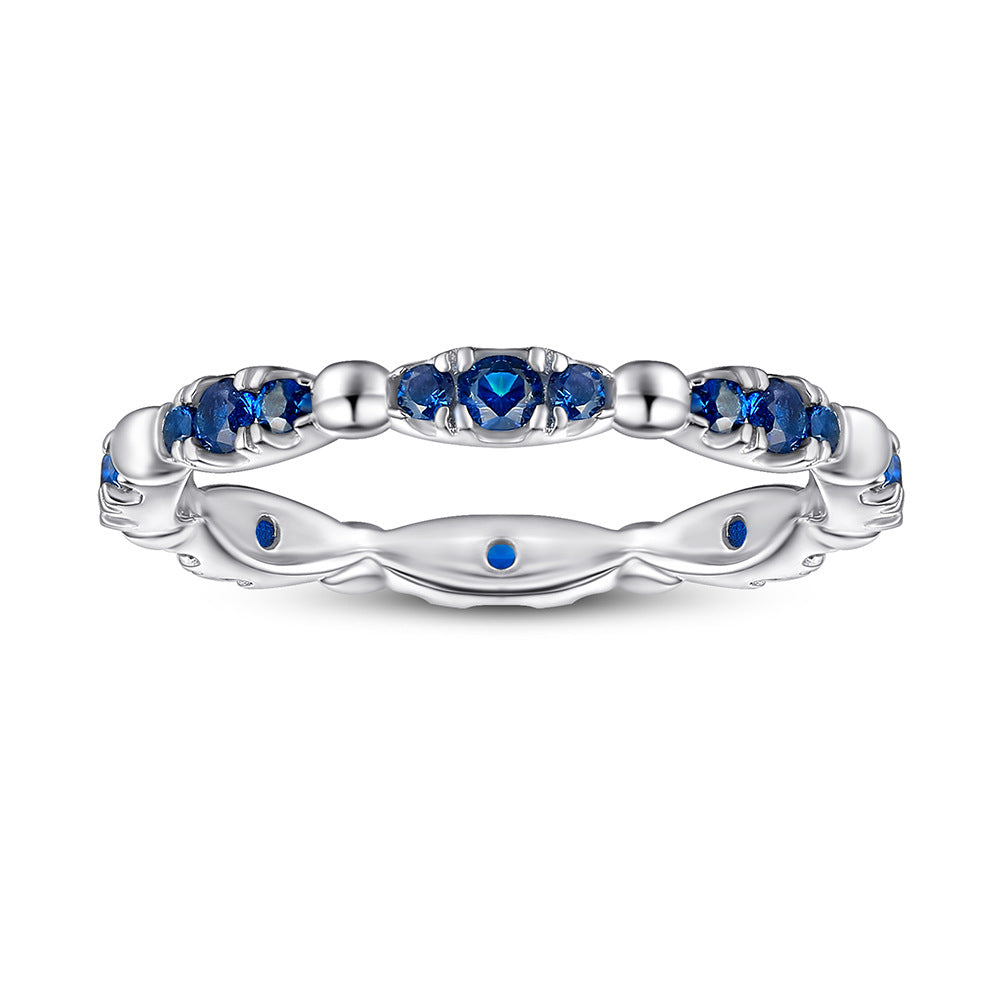 Blue Stone Wedding Band in Sterling Silver