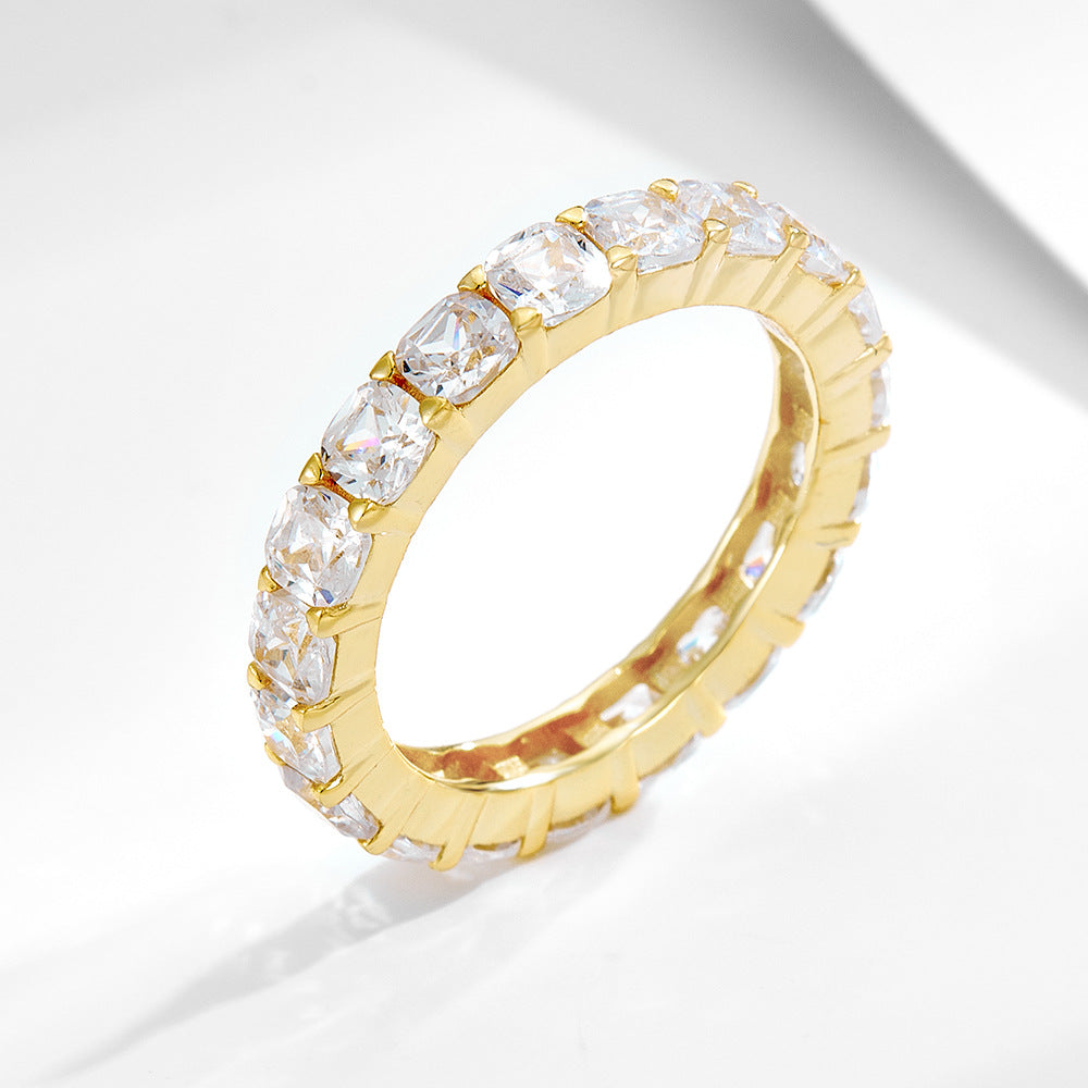 Classic Eternity Sterling Silver Wedding Band In Rose Golden Tone