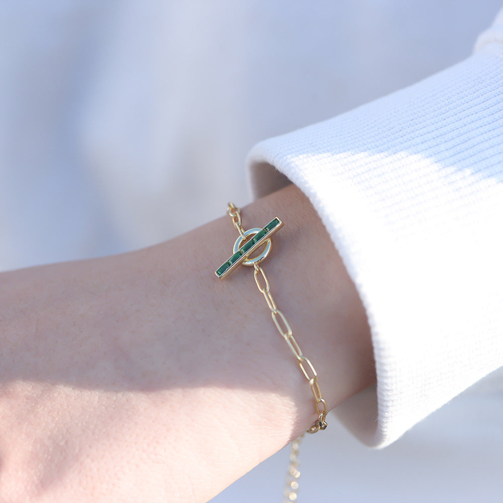 Geometric Emerald Green Sterling Silver Bracelet