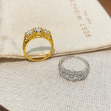 Vintage Moissanite Three Stone Engagement Ring in Sterling Silver