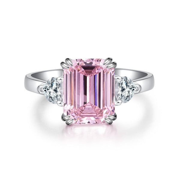 Three Stone Emerald Cut Sterling Silver Ring