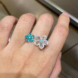 Dainty Double Flower Paraiba bluish Prom Ring in Sterling Silver