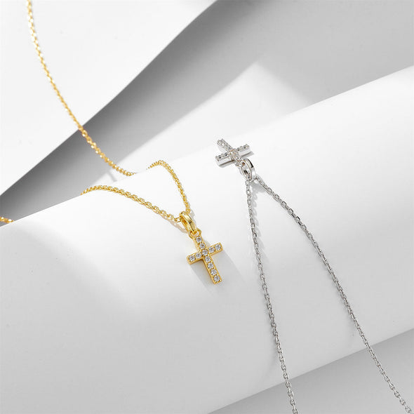 Paved Cross Design Sterling Silver Necklace