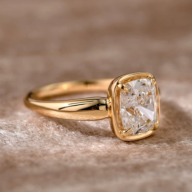 Cushion Cut Bezel-Set Sterling Silver Solitaire Engagement Ring