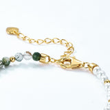 Natural Water Grass Agate with Pearls Sterling Silver Bracelet