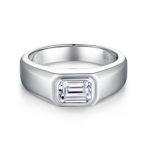 1.0CT Emerald Cut Moissanite Silver Men's Ring Band