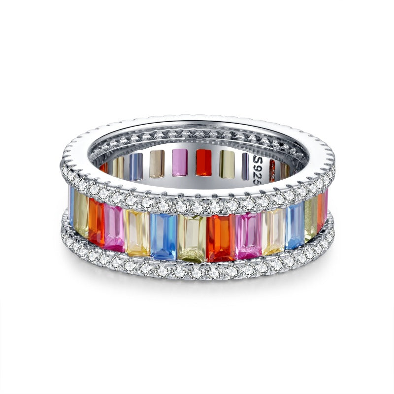 Three Rows Design Paved Sterling Silver Band