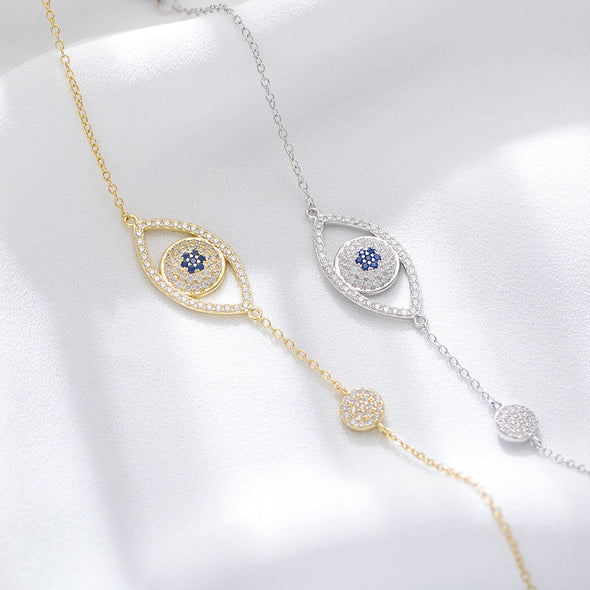 Evil Eye Design Paved Sterling Silver Bracelet