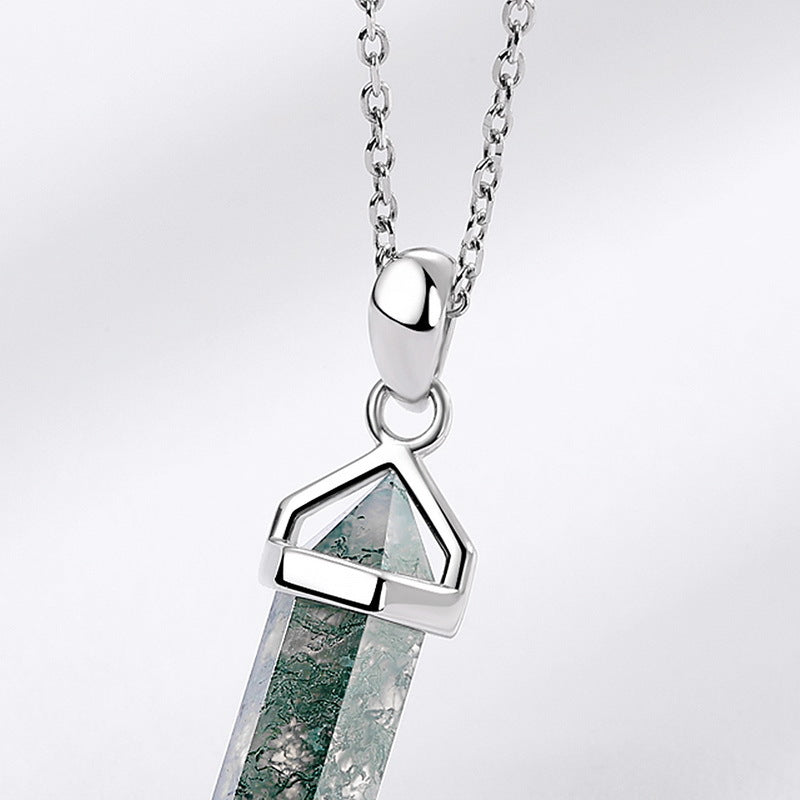 Green Moss Agate Warhead Design Sterling Silver Neckalce