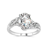 Vintage Moissanite Floral Engraved Engagement Ring in Sterling Silver