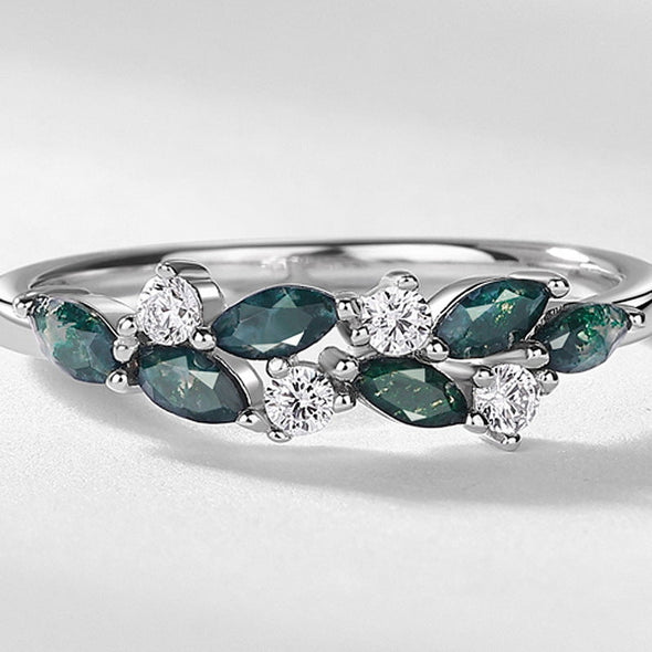 Natural Green Moss Agate Sterling Silver Ring