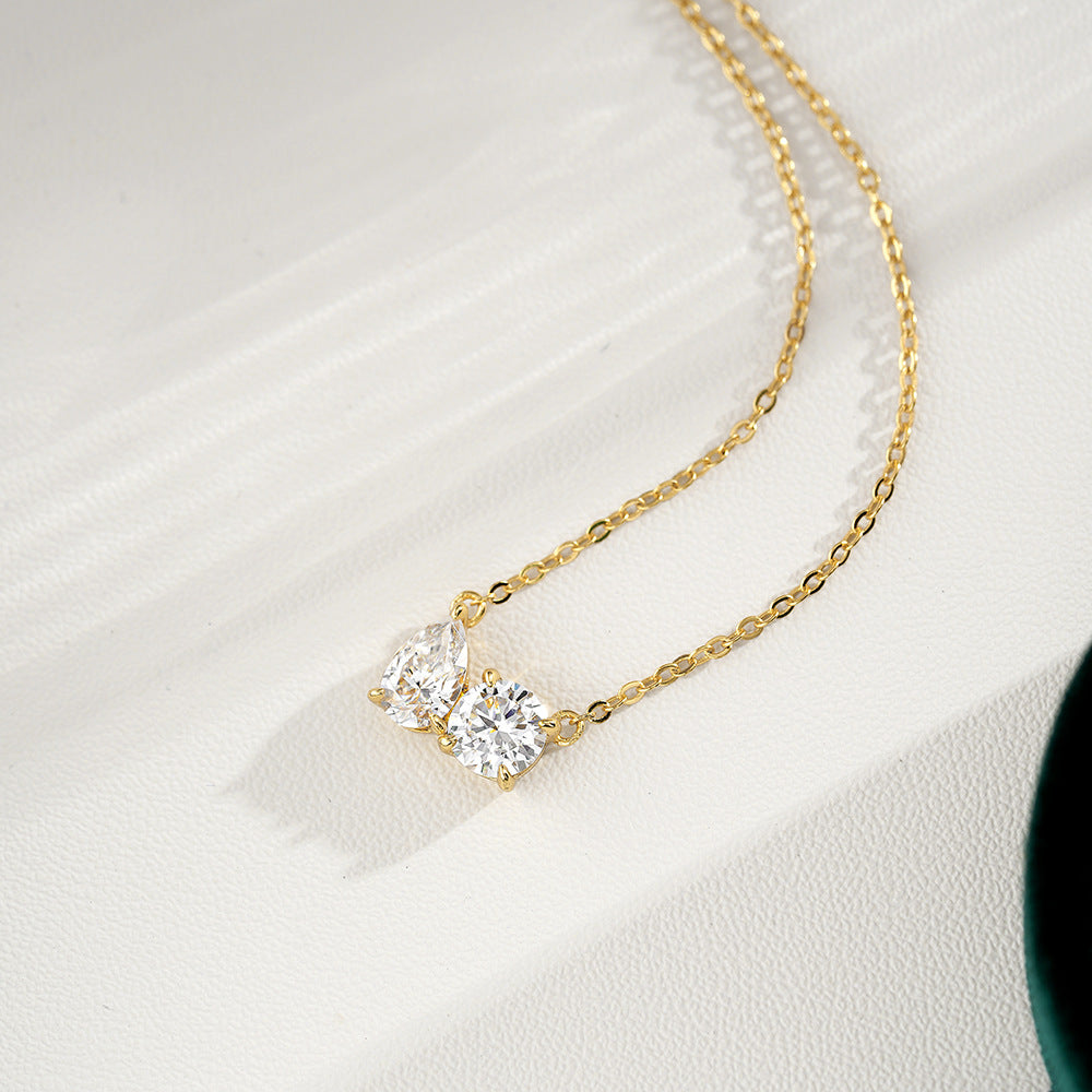 Gold Tone Dual Spark Moissanite Pendant Necklace in 925 Sterling Silver