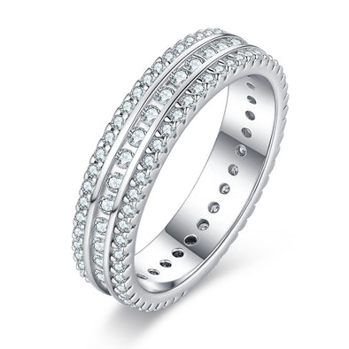 Gorgeous 3 Row Moissanite Sterling Silver Ring