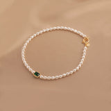 Vintage Pearl & Emerald Green Gemstone Choker