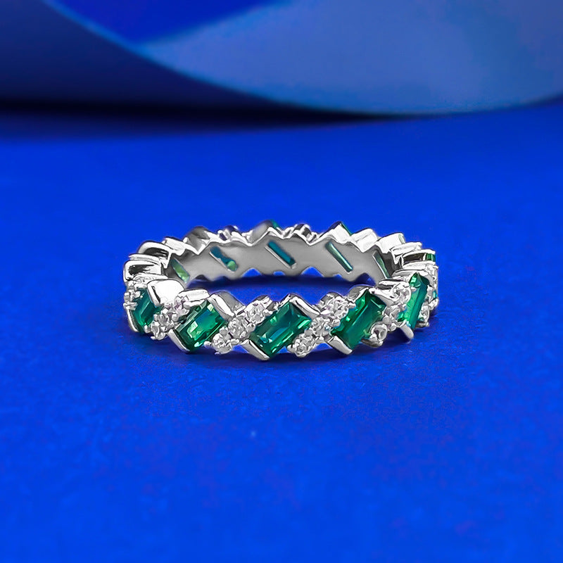 Emerlad Green Eternity Sterling Silver Wedding Band