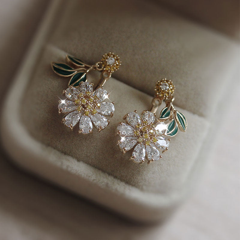 Elegant Sunflower Design Drop Earrings