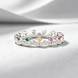 Colorful Paved Crown Lace Stackable Sterling Silver Band Ring