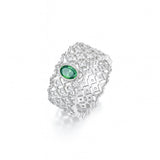 Green Moissanite Sterling Silver Lace Vintage Inspired Band
