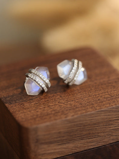 Unique Design Moon Stone Sterling Silver Stud Earrings