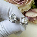 Asscher Cut Moissanite Silver Stud Earrings