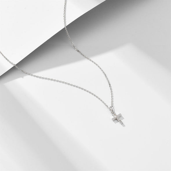 Paved Cross Design Sterling Silver Necklace